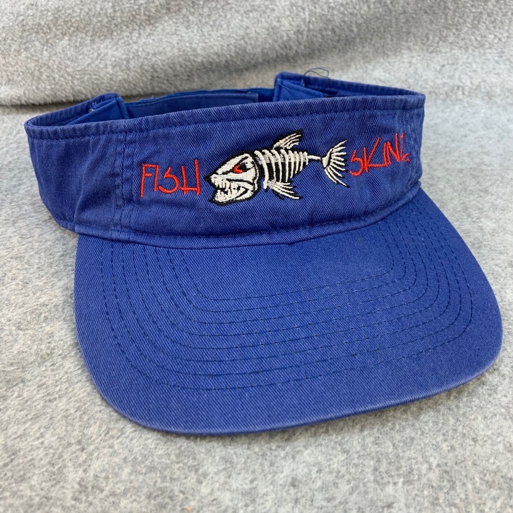 Fish Skinz Kids Blue UltraClub Visor Hat Skeleton Fish Embroidery OSFM